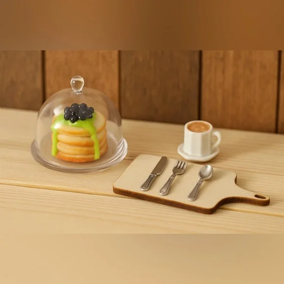 Dollhouse Miniature Kitchen & Dining Bundle Plates, Pancakes & Coffee, Champagne - Picture 6 of 11
